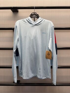 Eddie Bauer 2 PC Light Blue Long-Sleeve Hooded Swim Shirt and Swim Trunk